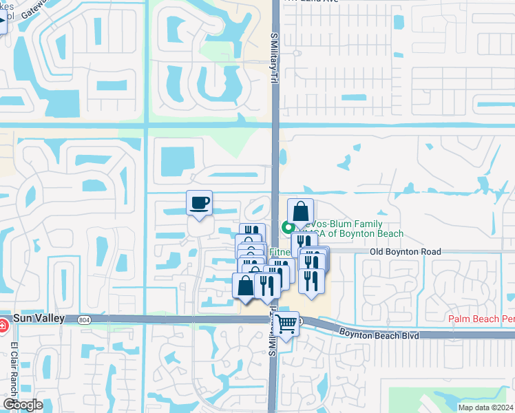map of restaurants, bars, coffee shops, grocery stores, and more near 9557 Cypress Park Way in Boynton Beach