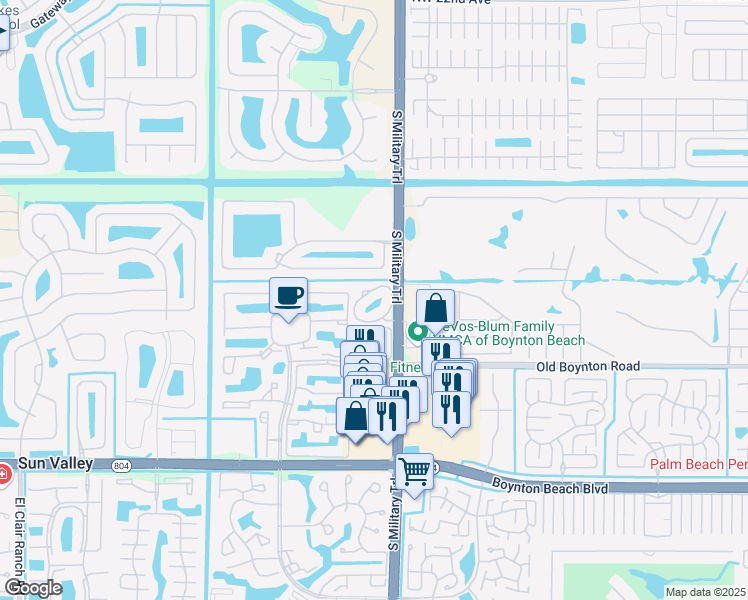map of restaurants, bars, coffee shops, grocery stores, and more near 9557 Cypress Park Way in Boynton Beach