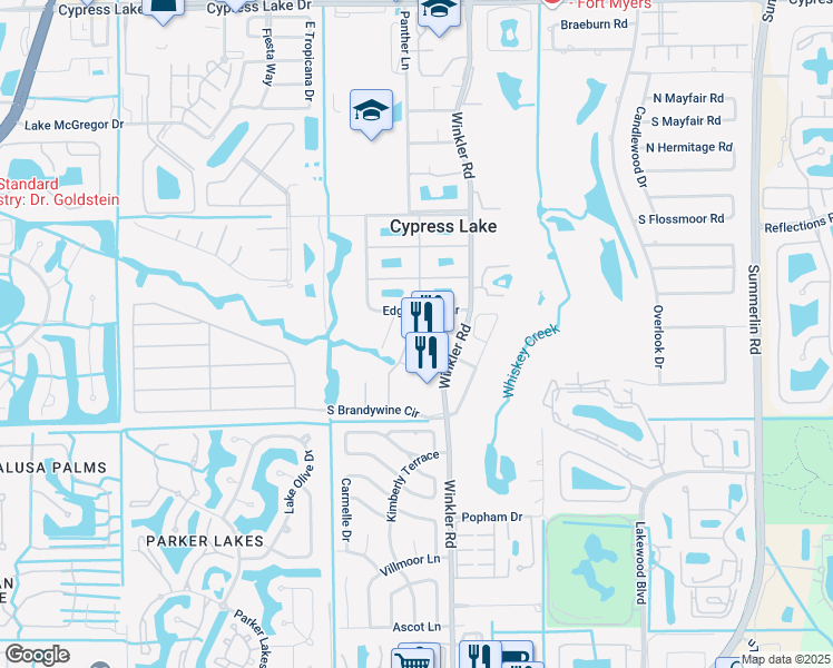 map of restaurants, bars, coffee shops, grocery stores, and more near 4 Edgewater Circle in Fort Myers