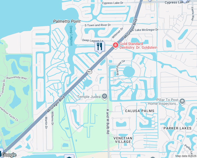 map of restaurants, bars, coffee shops, grocery stores, and more near 10041 Lake Cove Drive in Fort Myers