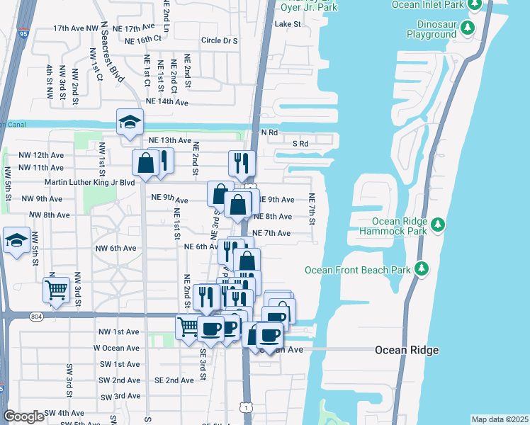 map of restaurants, bars, coffee shops, grocery stores, and more near 638 Northeast 9th Avenue in Boynton Beach