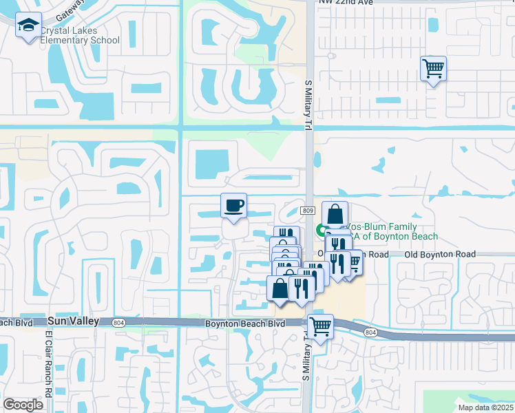 map of restaurants, bars, coffee shops, grocery stores, and more near 5187 Europa Drive in Boynton Beach