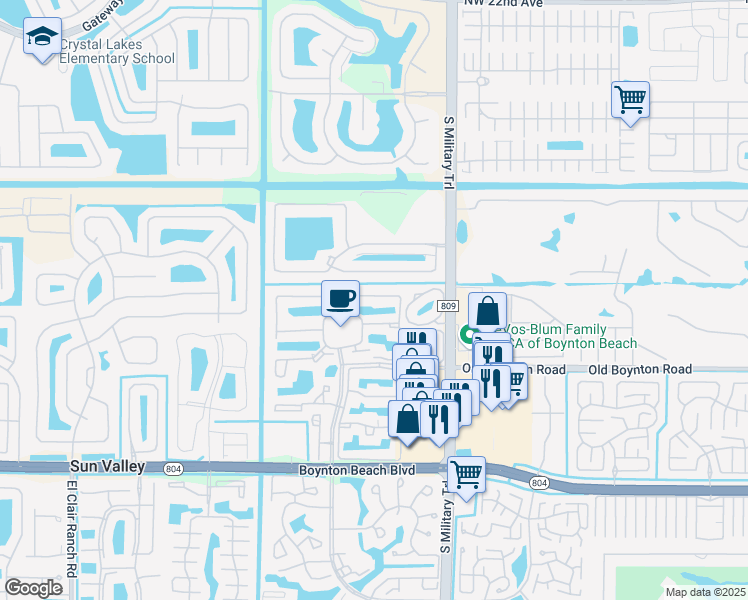 map of restaurants, bars, coffee shops, grocery stores, and more near 5187 Europa Drive in Boynton Beach