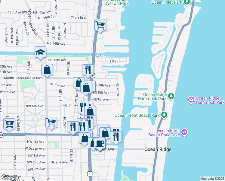map of restaurants, bars, coffee shops, grocery stores, and more near 731 Northeast 8th Avenue in Boynton Beach