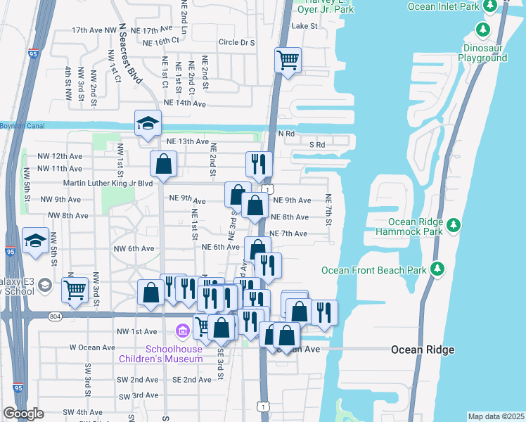 map of restaurants, bars, coffee shops, grocery stores, and more near in Boynton Beach