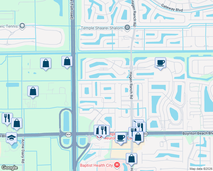 map of restaurants, bars, coffee shops, grocery stores, and more near 7711 Cherry Blossom Street in Boynton Beach
