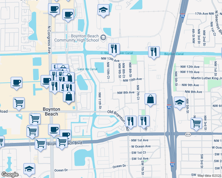 map of restaurants, bars, coffee shops, grocery stores, and more near 975 Le Grace Circle in Boynton Beach
