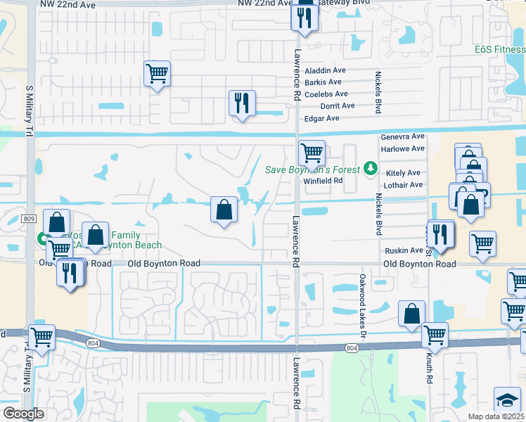 map of restaurants, bars, coffee shops, grocery stores, and more near 9519 Calliandra Drive in Boynton Beach
