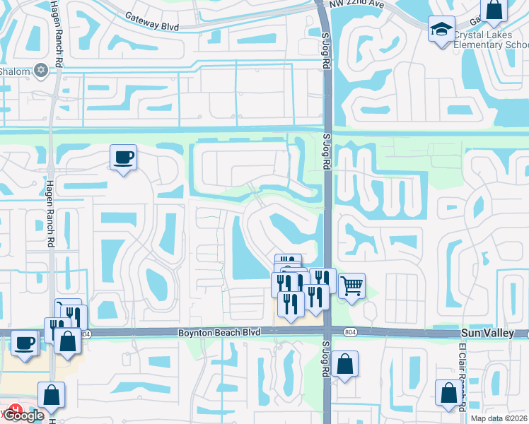 map of restaurants, bars, coffee shops, grocery stores, and more near 9626 Captiva Circle in Boynton Beach