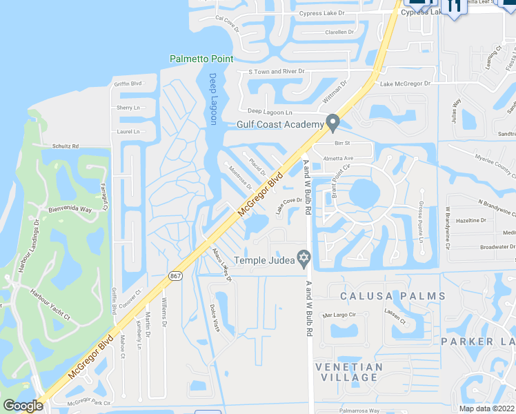 map of restaurants, bars, coffee shops, grocery stores, and more near 14161 Florida 867 in Fort Myers