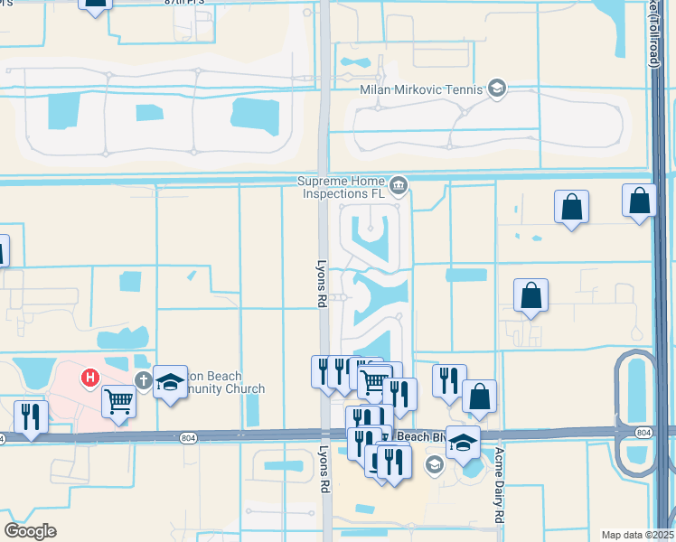 map of restaurants, bars, coffee shops, grocery stores, and more near 9501 Cobblestone Creek Drive in Boynton Beach