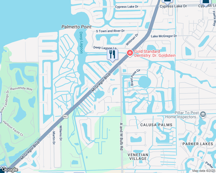 map of restaurants, bars, coffee shops, grocery stores, and more near 14161 Florida 867 in Fort Myers