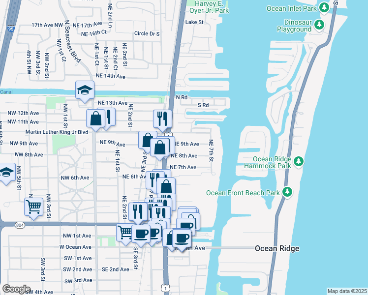 map of restaurants, bars, coffee shops, grocery stores, and more near 638 Northeast 9th Avenue in Boynton Beach