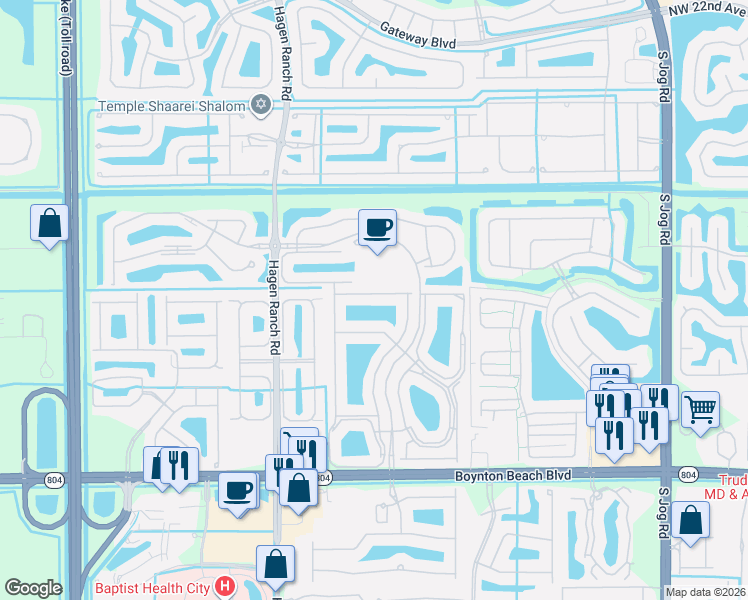 map of restaurants, bars, coffee shops, grocery stores, and more near 9767 Harbour Lake Circle in Boynton Beach