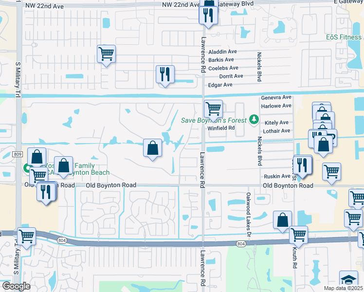 map of restaurants, bars, coffee shops, grocery stores, and more near 9519 Calliandra Drive in Boynton Beach