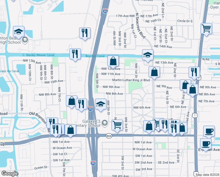 map of restaurants, bars, coffee shops, grocery stores, and more near 512 Northwest 9th Avenue in Boynton Beach