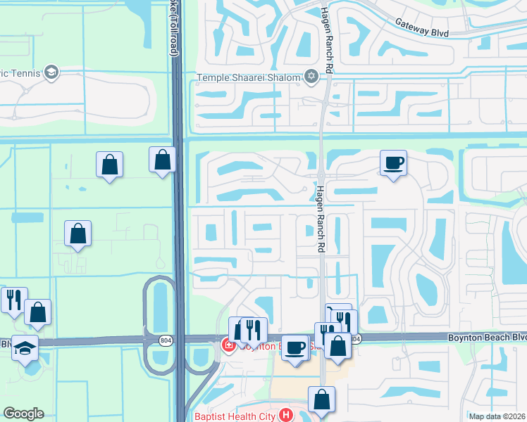 map of restaurants, bars, coffee shops, grocery stores, and more near 7711 Cherry Blossom Street in Boynton Beach