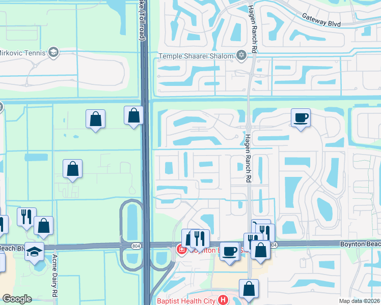 map of restaurants, bars, coffee shops, grocery stores, and more near 9511 Cherry Blossom Terrace in Boynton Beach