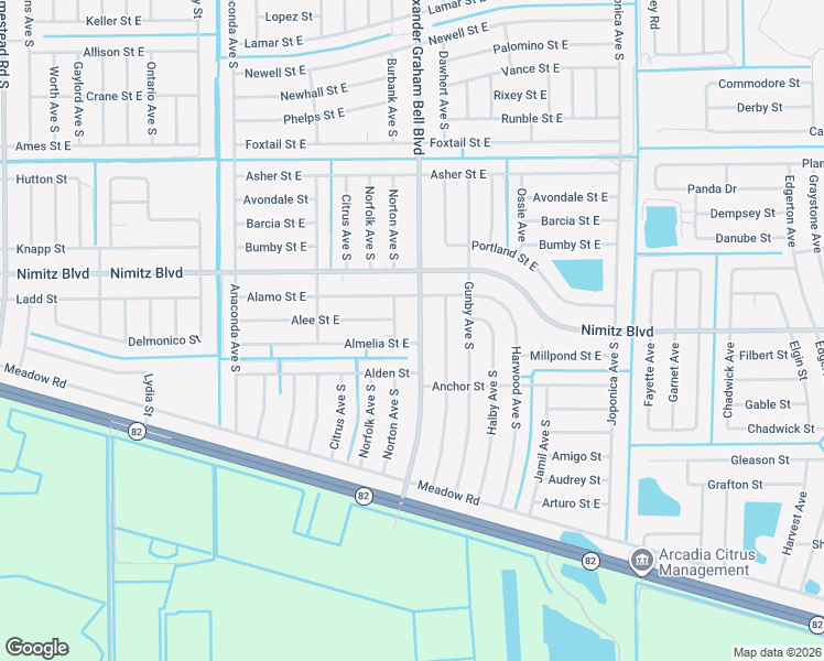 map of restaurants, bars, coffee shops, grocery stores, and more near 1018 Bell Boulevard in Lehigh Acres
