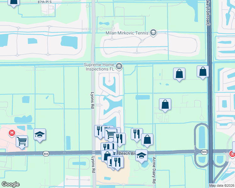 map of restaurants, bars, coffee shops, grocery stores, and more near 8841 Cobblestone Point Circle in Boynton Beach