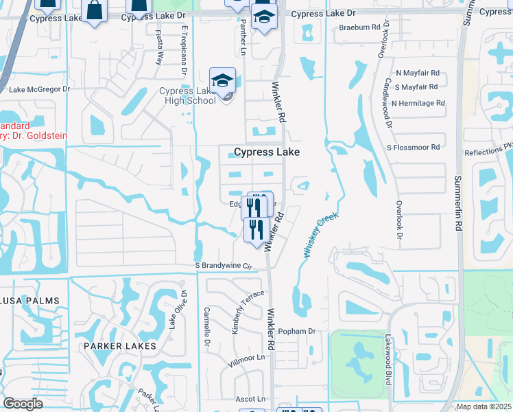 map of restaurants, bars, coffee shops, grocery stores, and more near 4 Edgewater Circle in Fort Myers