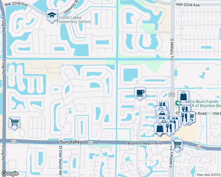 map of restaurants, bars, coffee shops, grocery stores, and more near 9471 Sun Pointe Drive in Boynton Beach