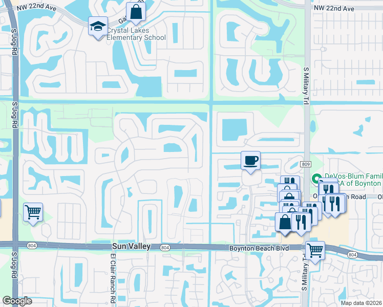 map of restaurants, bars, coffee shops, grocery stores, and more near 9453 Majestic Way in Boynton Beach