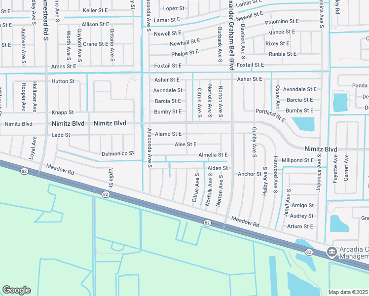 map of restaurants, bars, coffee shops, grocery stores, and more near 732 Alee Street East in Lehigh Acres