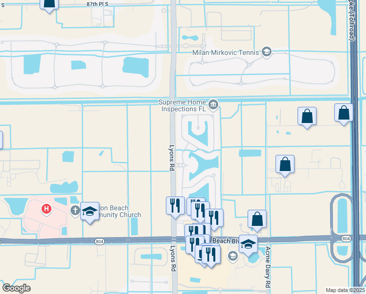 map of restaurants, bars, coffee shops, grocery stores, and more near 9501 Cobblestone Creek Drive in Boynton Beach