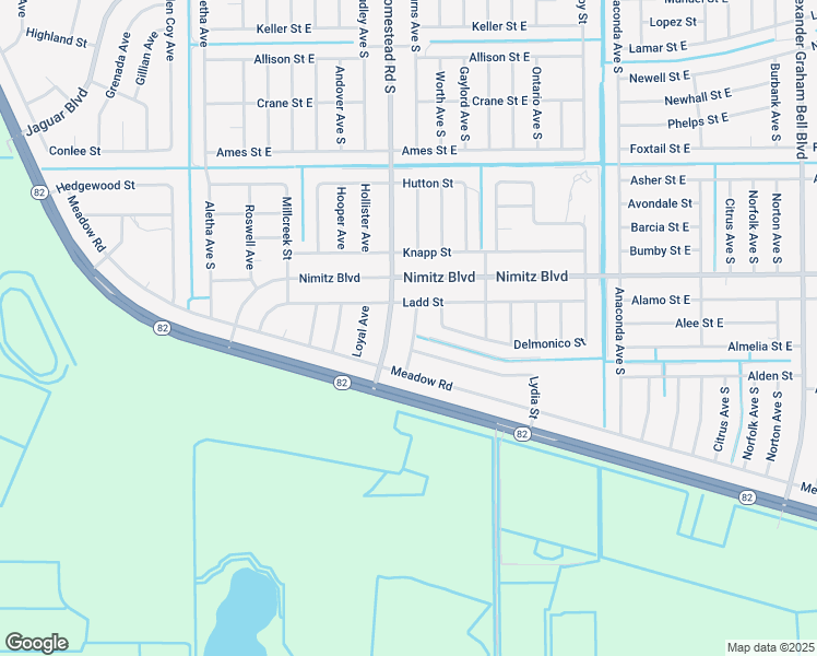 map of restaurants, bars, coffee shops, grocery stores, and more near 1016 Habershan Avenue in Lehigh Acres