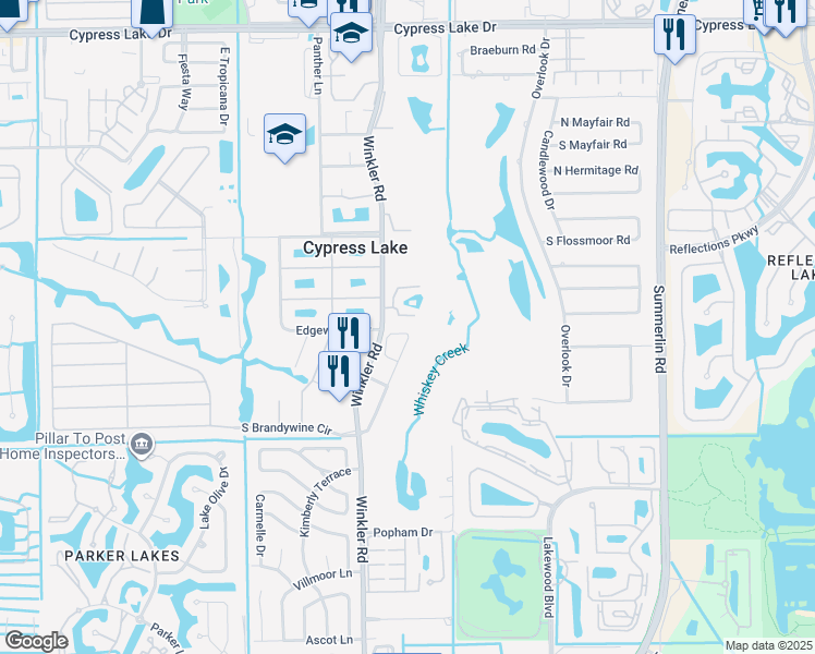 map of restaurants, bars, coffee shops, grocery stores, and more near 14201 Patty Berg Drive in Fort Myers