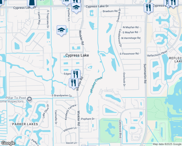 map of restaurants, bars, coffee shops, grocery stores, and more near 14201 Patty Berg Drive in Fort Myers