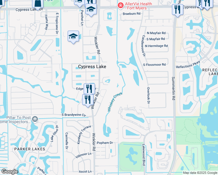 map of restaurants, bars, coffee shops, grocery stores, and more near 14201 Patty Berg Drive in Fort Myers