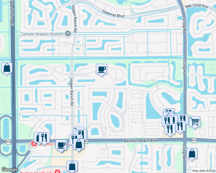 map of restaurants, bars, coffee shops, grocery stores, and more near 9711 Harbour Lake Circle in Boynton Beach