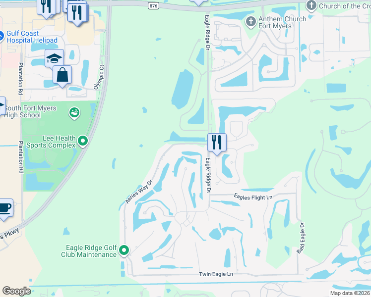 map of restaurants, bars, coffee shops, grocery stores, and more near C Eastgate Court in Fort Myers