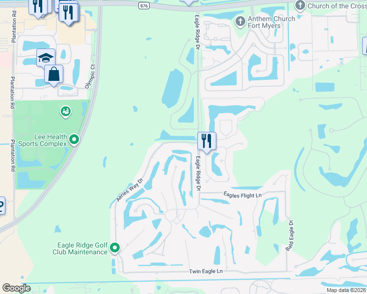 map of restaurants, bars, coffee shops, grocery stores, and more near 14505 Aeries Way Drive in Fort Myers