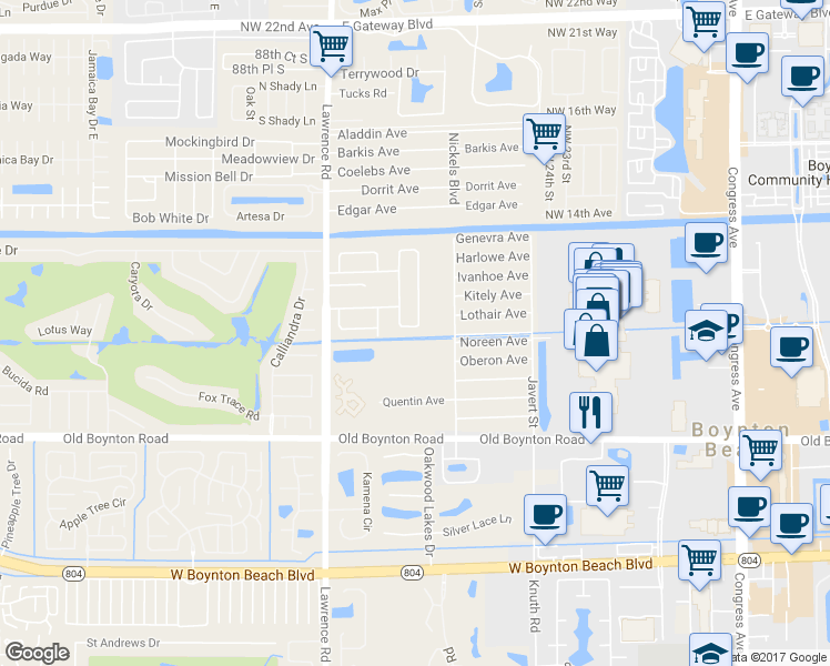 map of restaurants, bars, coffee shops, grocery stores, and more near 9476 Longmeadow Circle in Boynton Beach