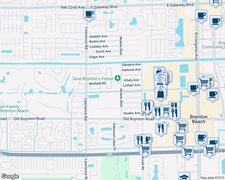 map of restaurants, bars, coffee shops, grocery stores, and more near 9476 Longmeadow Circle in Boynton Beach