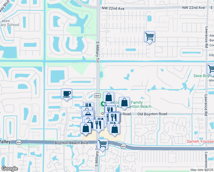 map of restaurants, bars, coffee shops, grocery stores, and more near 4875 Bucida Road in Boynton Beach
