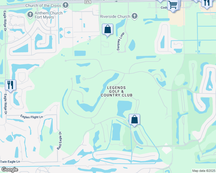map of restaurants, bars, coffee shops, grocery stores, and more near 14511 Legends Boulevard North in Fort Myers
