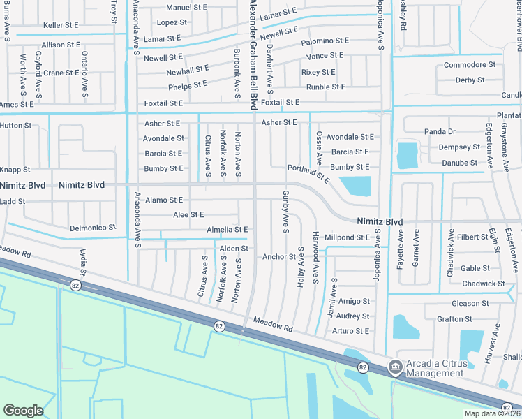 map of restaurants, bars, coffee shops, grocery stores, and more near 1018 Bell Boulevard in Lehigh Acres