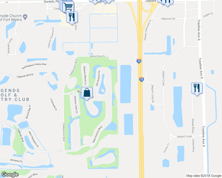 map of restaurants, bars, coffee shops, grocery stores, and more near 9421 Old Hickory Circle in Fort Myers