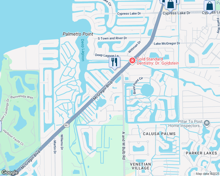 map of restaurants, bars, coffee shops, grocery stores, and more near 138 Placid Drive in Fort Myers