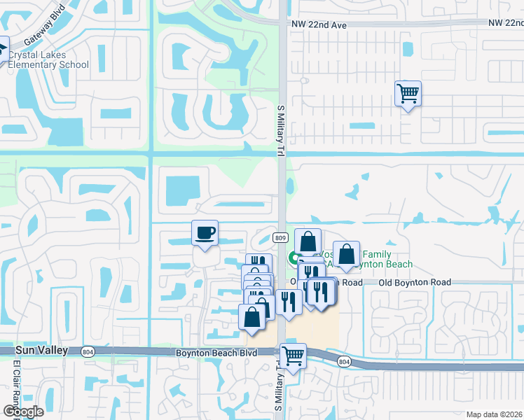 map of restaurants, bars, coffee shops, grocery stores, and more near 5070 Mirror Lakes Boulevard in Boynton Beach