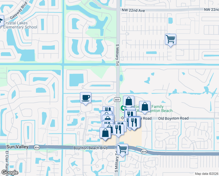 map of restaurants, bars, coffee shops, grocery stores, and more near 5119 Minto Road in Boynton Beach