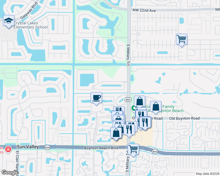 map of restaurants, bars, coffee shops, grocery stores, and more near 5197 Minto Road in Boynton Beach