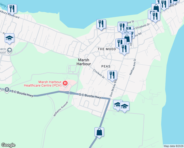map of restaurants, bars, coffee shops, grocery stores, and more near in Marsh Harbour