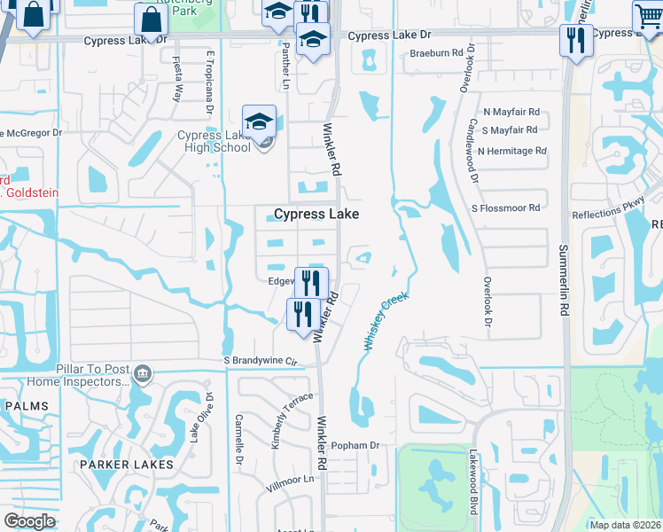 map of restaurants, bars, coffee shops, grocery stores, and more near 1527 Palm Woode Drive in Fort Myers