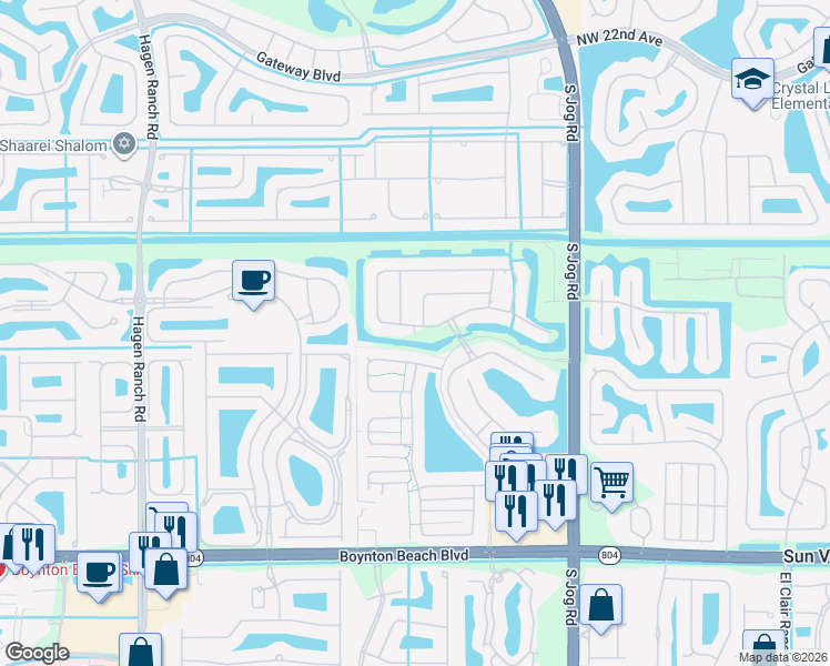map of restaurants, bars, coffee shops, grocery stores, and more near 9311 Pearch Lane in Boynton Beach