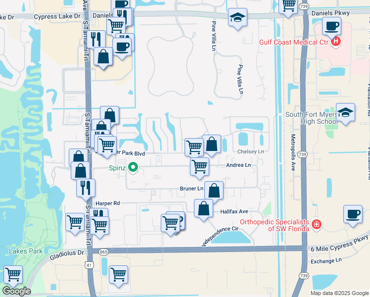 map of restaurants, bars, coffee shops, grocery stores, and more near 5501 Cheshire Drive in Fort Myers